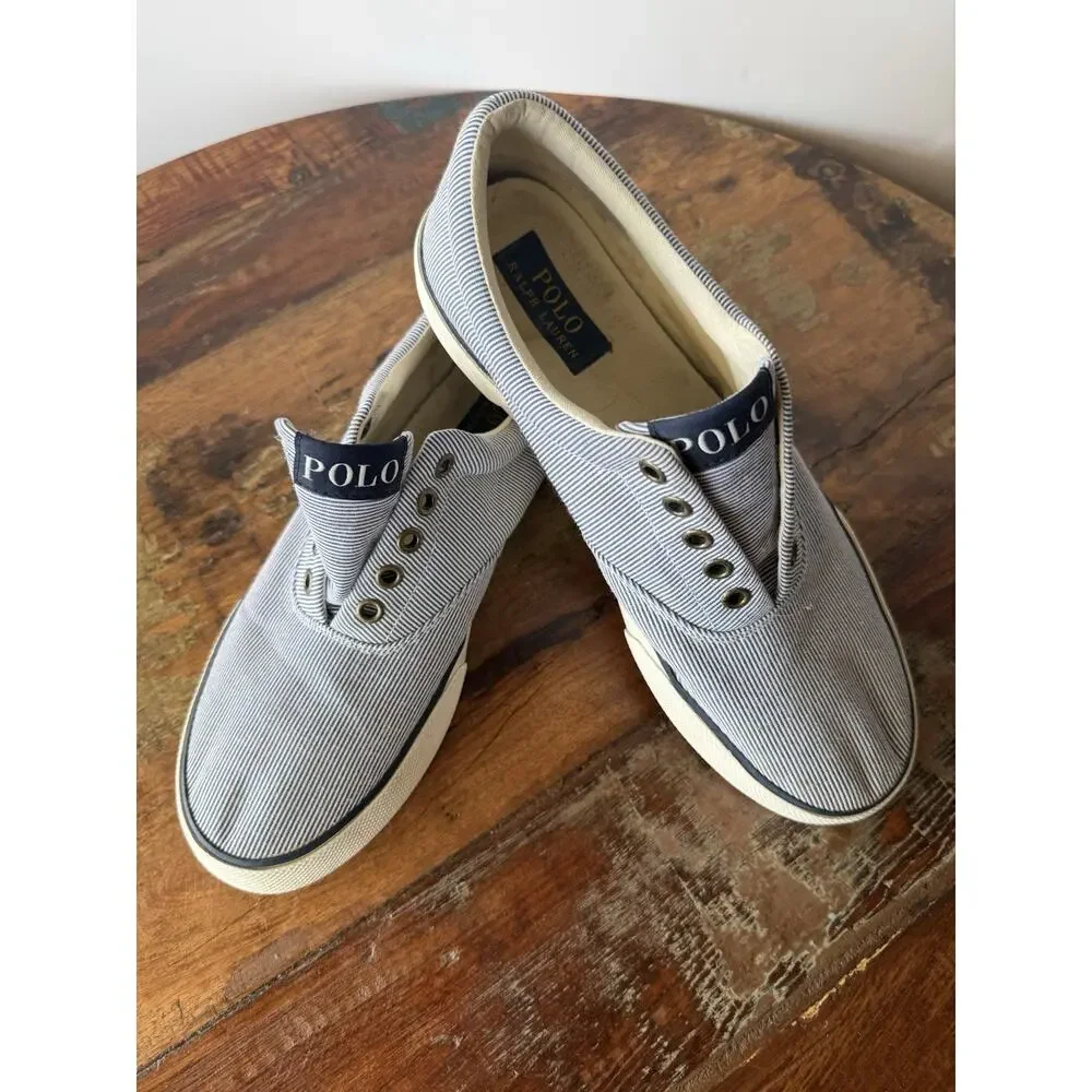 Polo Ralph Lauren Forestmont II Men’s 9D Pinstripe Canvas Low Top Sneakers Navy